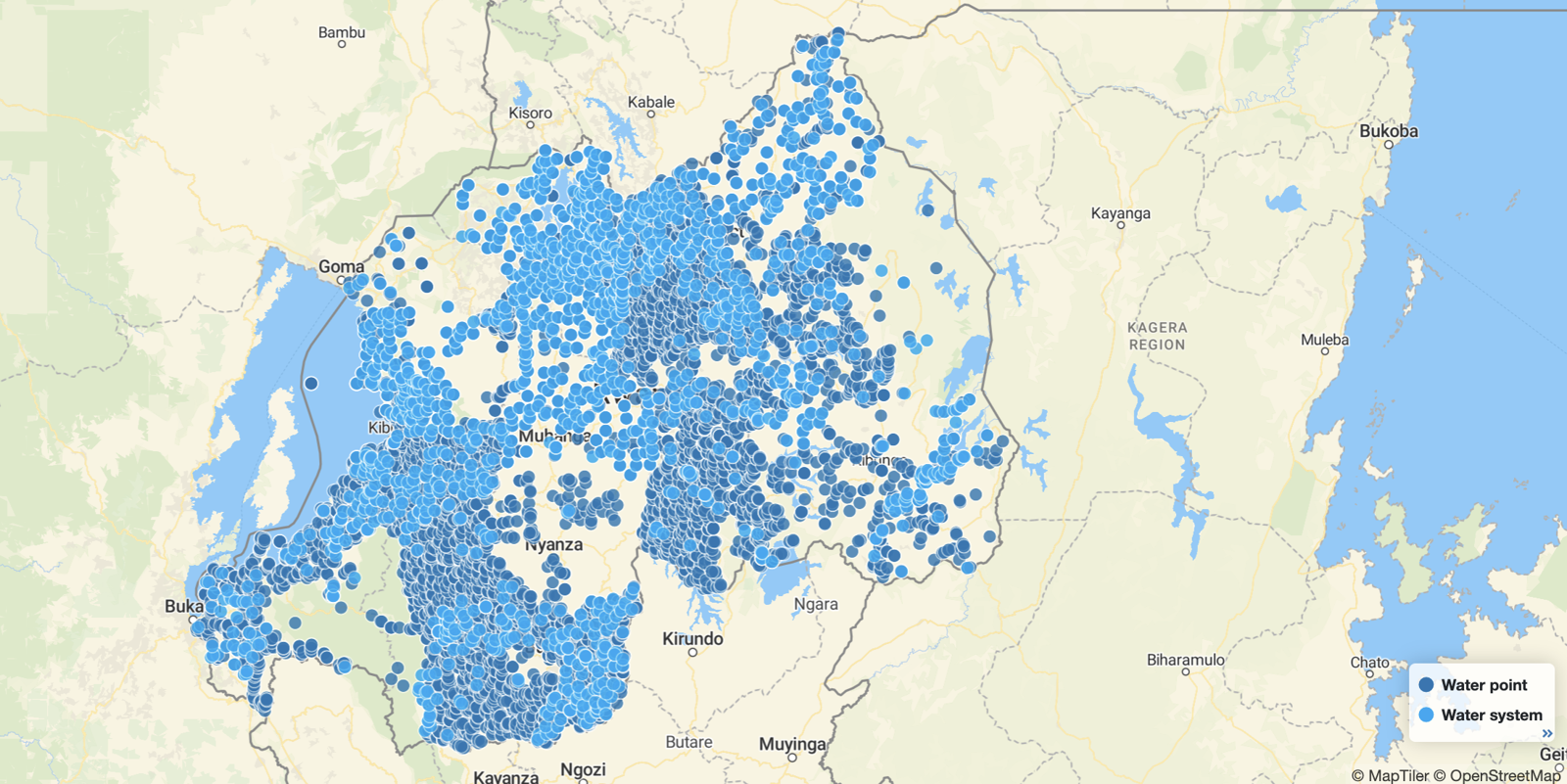 Map of thousands of monitored water points and water systems